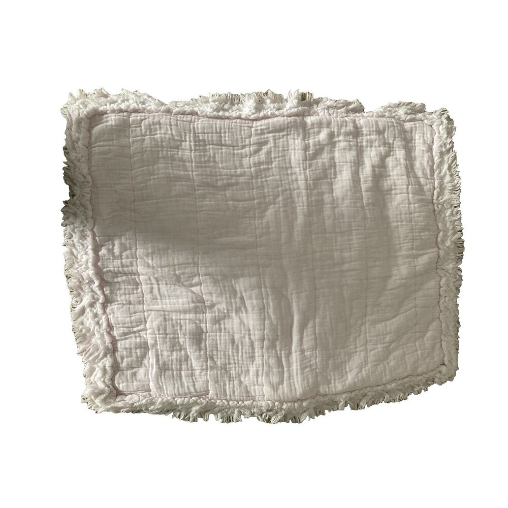 Simply Shabby Chic Pink Quilted Fringe Standard Pillow Sham Cotton Cottage Core